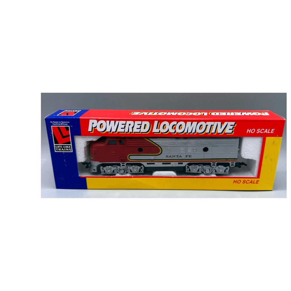 Life-Like HO Scale Powered Locomotive Santa Fe Red Silver Model Train Engine-B